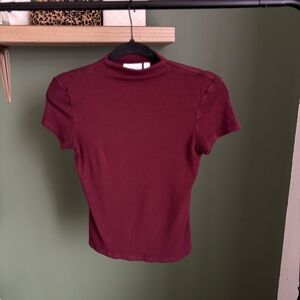 Cyrus Short-Sleeve Mock Neck Top - Burgundy